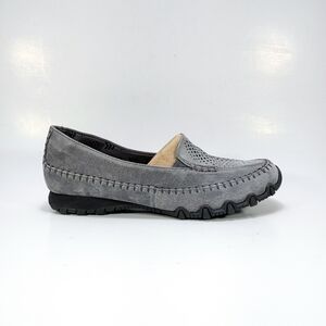SKECHERS Bikers Perf Action Womens 7 Gray Suede Relaxed Fit Slip On Flats
